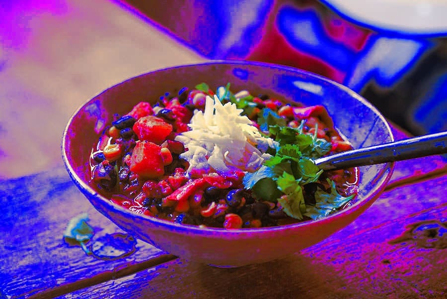 Black Bean and Corn Sin Carne Chili with Sunflower Seeds