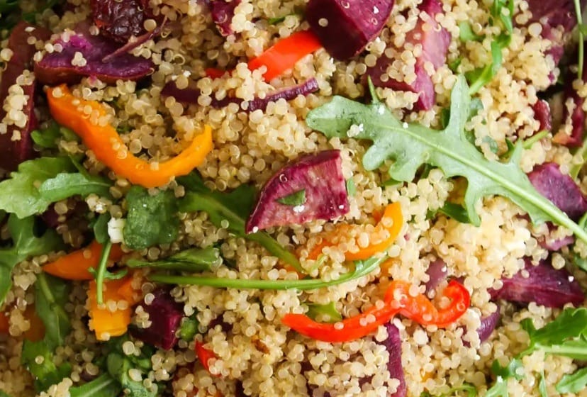 Vegan Quinoa Salad with Roasted Vegetables and Lemon-Tahini Dressing