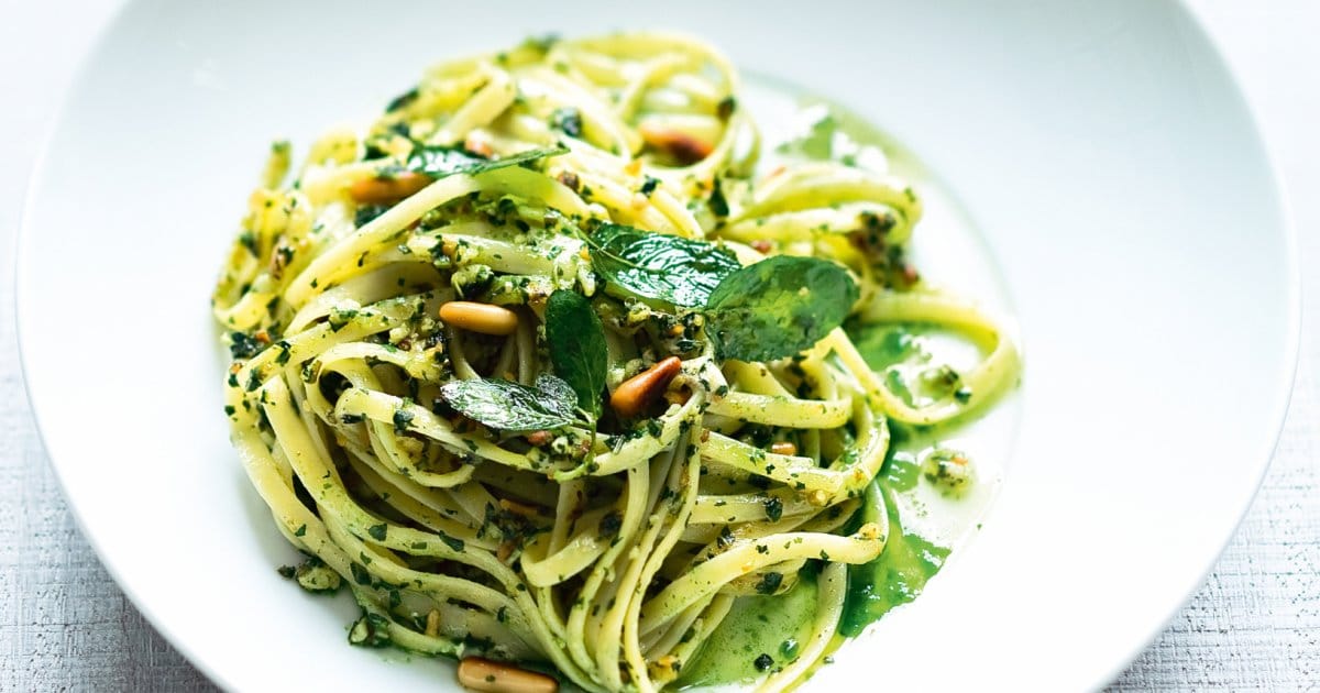 recette linguine pesto basilic menthe chevre